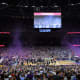 Apr 4, 2022; New Orleans, LA, USA; The Kansas Jayhawks celebrate after defeating the North Carolina Tar Heels during the 2022 NCAA men's basketball tournament Final Four championship game at Caesars Superdome. Stephen Lew-USA TODAY Sports